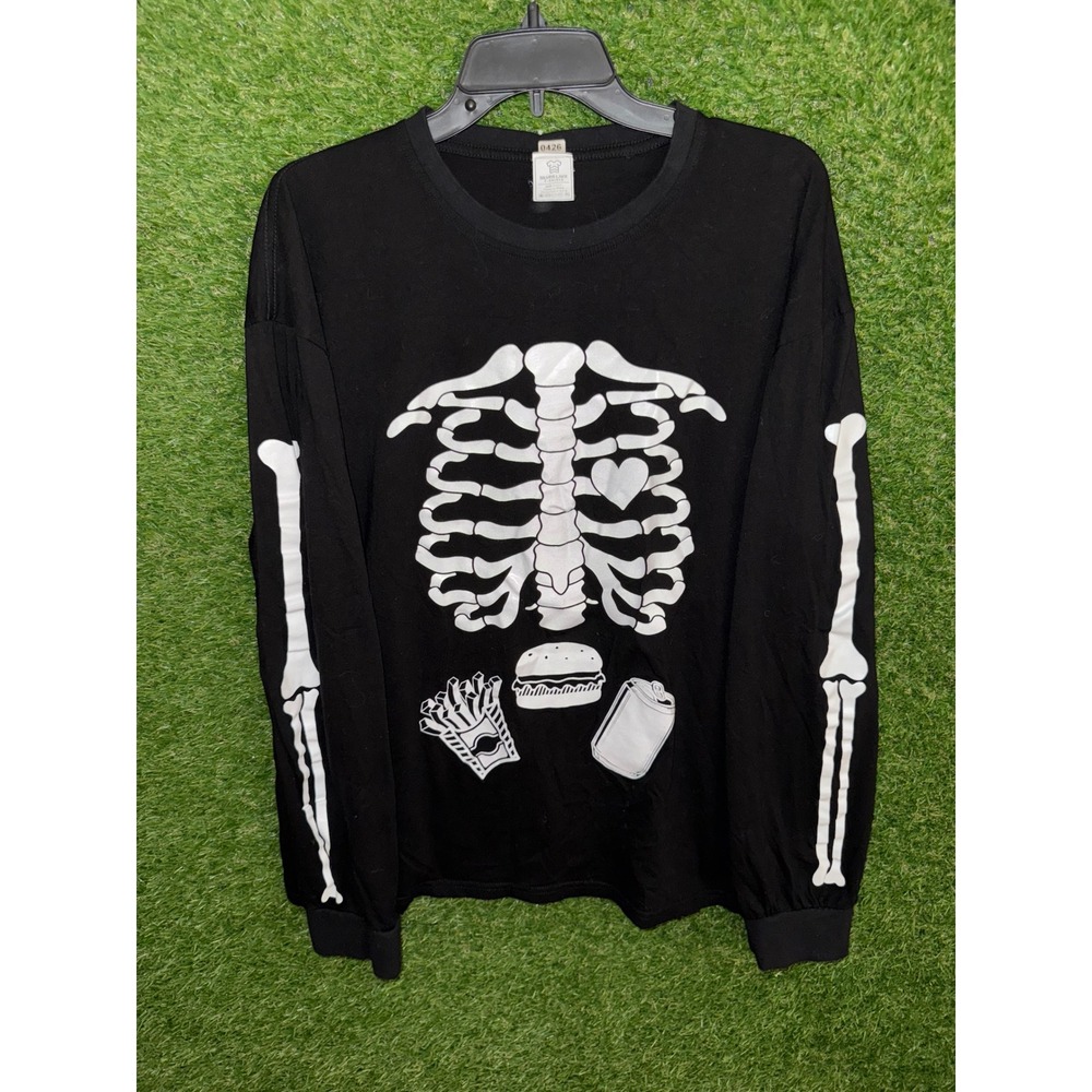 Silver Lake T-Shirt XL Skeleton Ribcage Hamburger‎ Fries Soda Long Sleeve